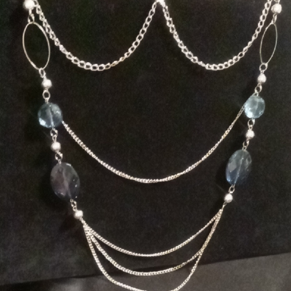 Elegant Silver Chain Necklace with Blue Accents layered